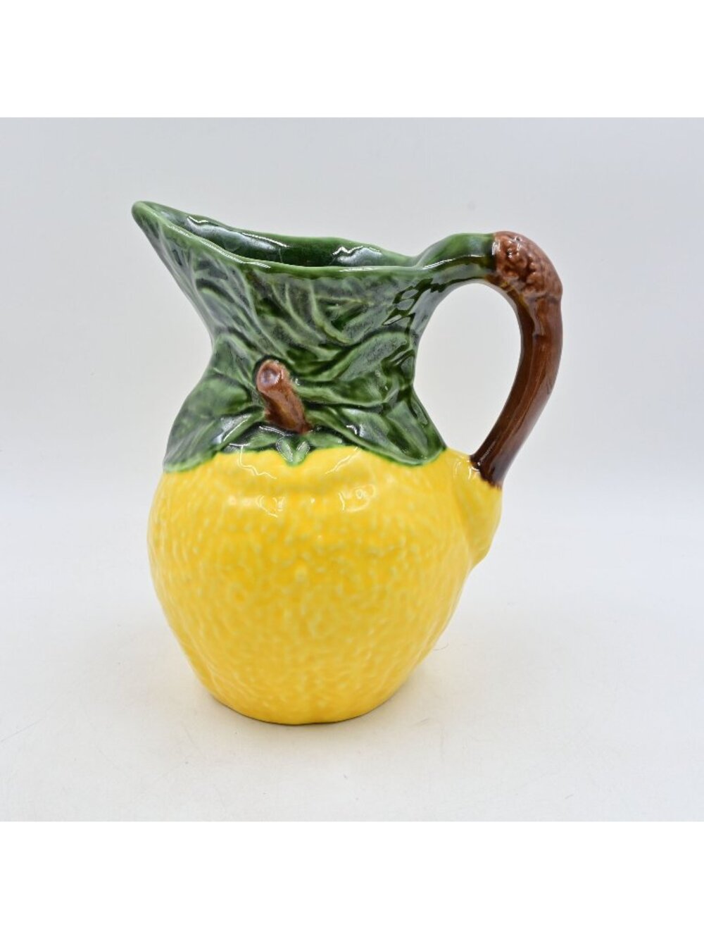 Olfaire Portugal Lemon Ceramic Pitcher Vintage Majolica Yellow Citrus Juice Jug